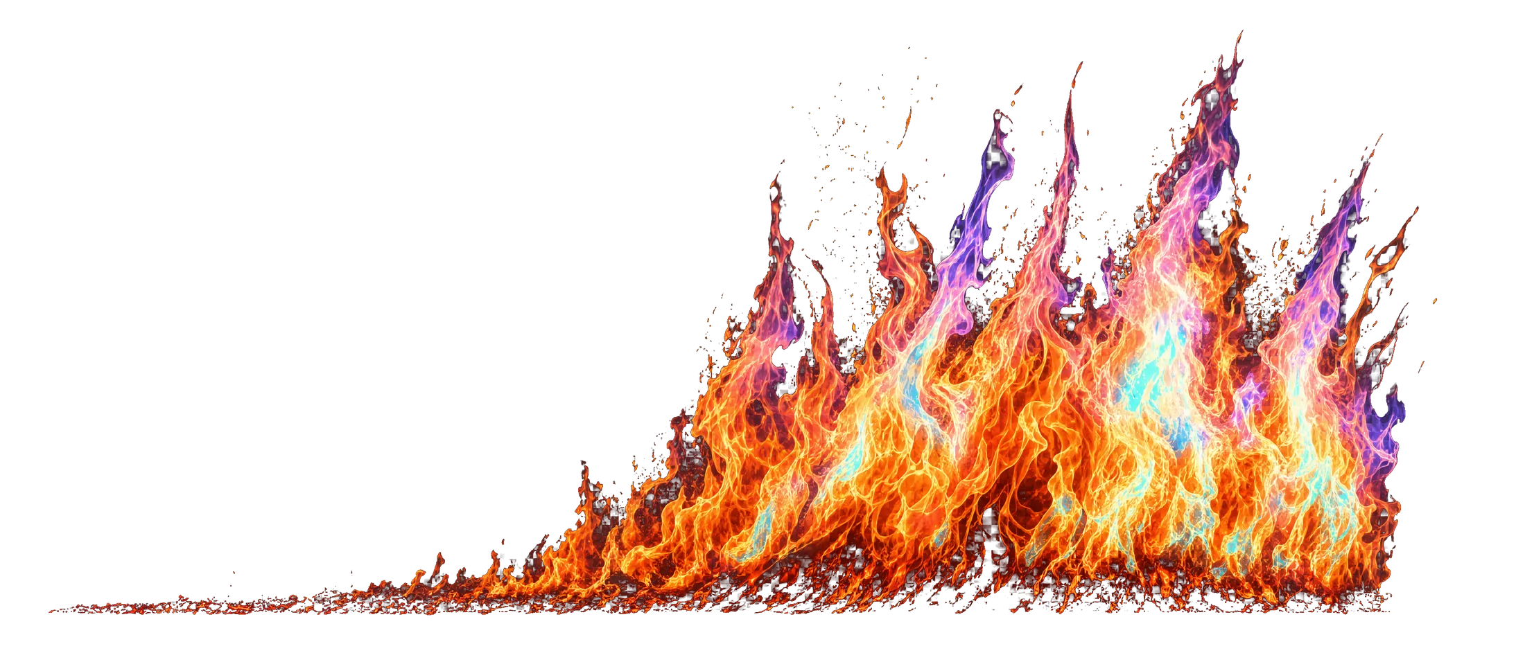 Flame rising from an ember seam into tall licking tongues.